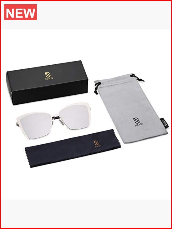 Cateye Sunglasses Mirrored Lens Metal Frame UV400 Protection
